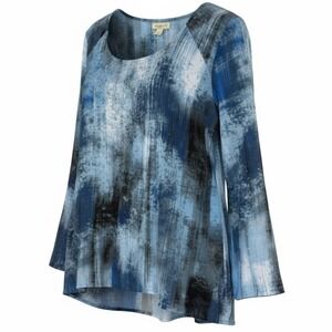 One World S Blue Top Chiffon Lined Bell Sleeve Hippie Artsy Boho Lagenlook Funky